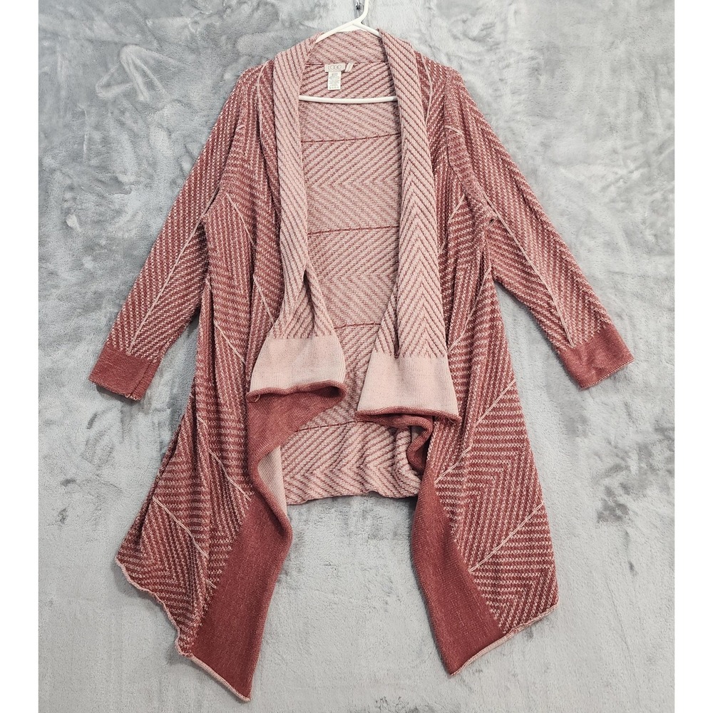 LOGO Lori Goldstein Cardigan Sweater Women 1X Pink Waterfall Open Front Textured
